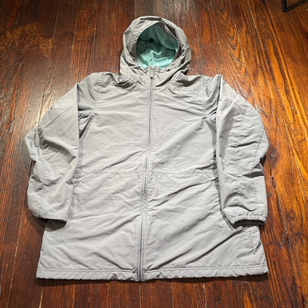 Duluth Trading Rain Jacket Womens M Gray Hooded Waterproof Outdoors **READ**